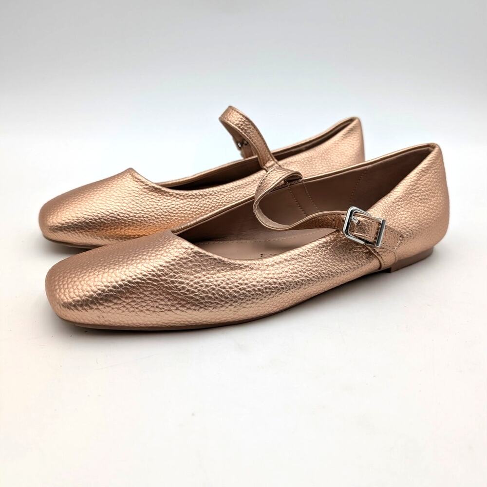 New York & Company Page Mary Jane Flat Square Toe Women's Gold Size US6.5 EU37